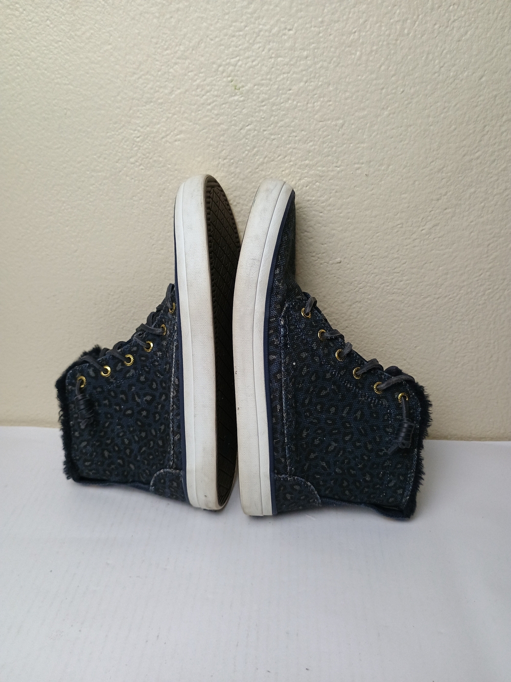Sperry Top-Sider Crest 8.5M Blue Gold Leopard-Print Faux Fur High-Top Sneakers - Picture 5 of 14